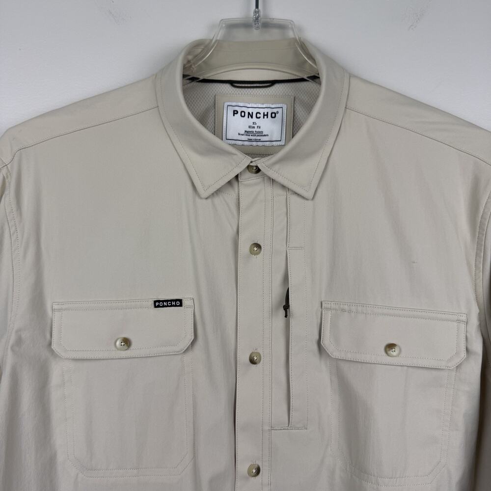 Poncho Slim Fit Shirt Men XL Hey Buddy Tan Magnetic Pocket UPF50+ Fishing Vented - Picture 5 of 13